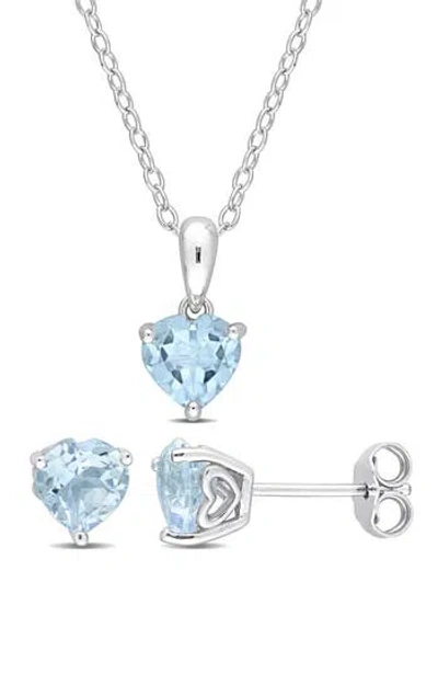 Delmar Sky Blue Topaz Heart Stud Earrings & Pendant Necklace Set