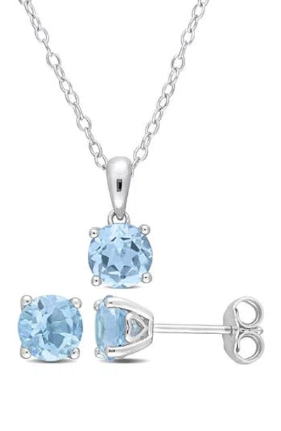 Delmar Skye Blue Topaz Stud Earrings & Pendant Necklace Set