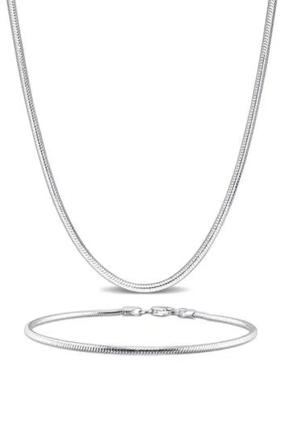 Delmar Snake Chain Necklace & Bracelet Set, 1.90mm In Silver