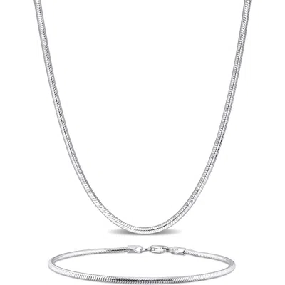 Delmar Snake Chain Necklace & Bracelet Set, 1.90mm In Silver