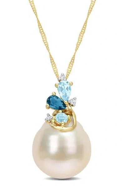 Delmar South Sea Cultured Pearl, Blue Topaz & Diamond Pendant Necklace