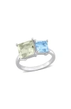 Delmar Square Green Quartz & Blue Quartz Ring In Metallic