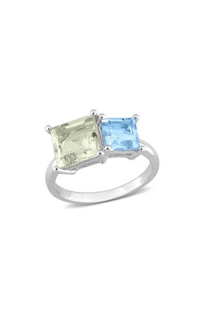 Delmar Square Green Quartz & Blue Quartz Ring In Metallic