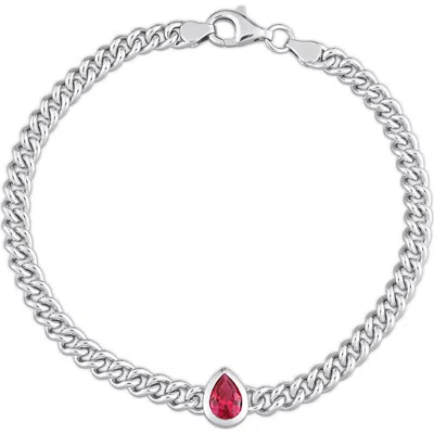 Delmar Sterling Silver & Lab-grown Ruby Curb Link Bracelet