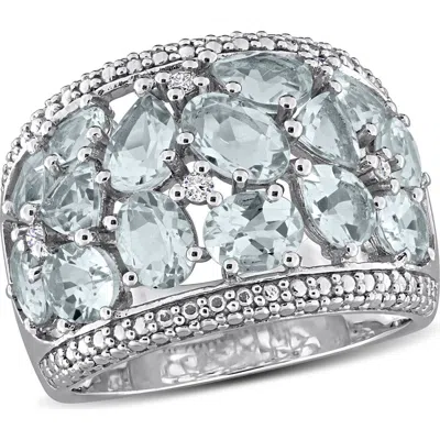 Delmar Sterling Silver Aquamarine And Diamond Statement Ring In Black