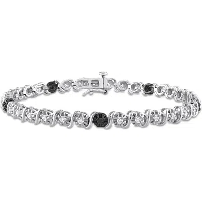 Delmar Sterling Silver Black & White Diamond Tennis Bracelet In Multi