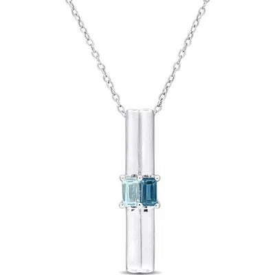 Delmar Sterling Silver Blue Topaz & Sky Blue Topaz Bar Pendant Necklace In Metallic