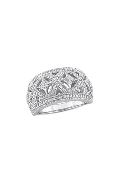 Delmar Sterling Silver Braided Diamond Band Ring -0.016 Ctw In Silver/diamond