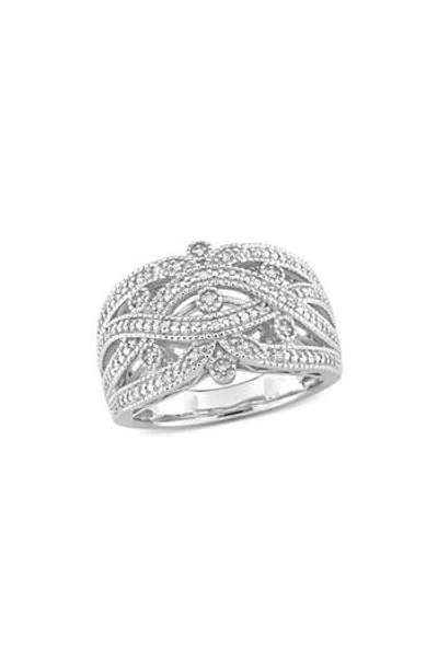Delmar Sterling Silver Braided Diamond Band Ring -0.078 Ctw In Silver/white
