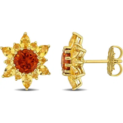 Delmar Sterling Silver Citrine Flower Stud Earrings In Yellow