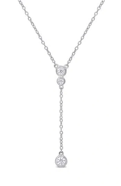 Delmar Sterling Silver Created Moissanite Drop Pendant Necklace In Silver/white