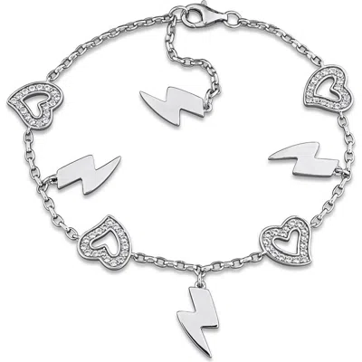 Delmar Sterling Silver Created White Sapphire Charm Bracelet