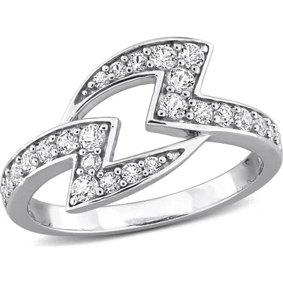 Delmar Sterling Silver Created White Sapphire Lightning Bolt Ring