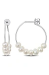 Delmar Sterling Silver Cultured Freshwater Pearl Beaded Hoop Earrings In Metallic