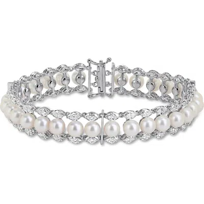 Delmar Sterling Silver Cultured Freshwater Pearl Bracelet In White Gold
