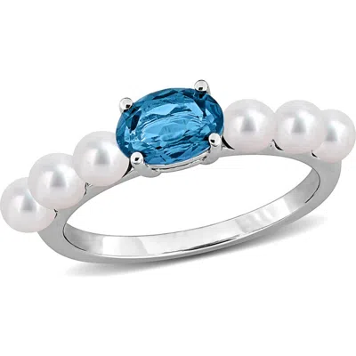 Delmar Sterling Silver Cultured Freshwater Pearl Ring In Blue