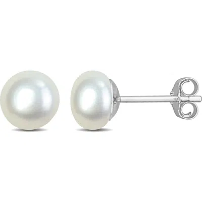 Delmar Sterling Silver Cultured White Pearl Stud Earrings In Metallic