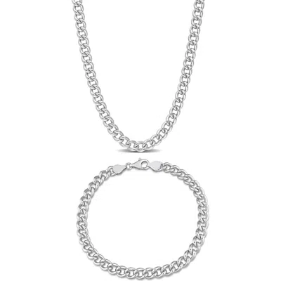 Delmar Sterling Silver Curb Chain Necklace & Bracelet Set