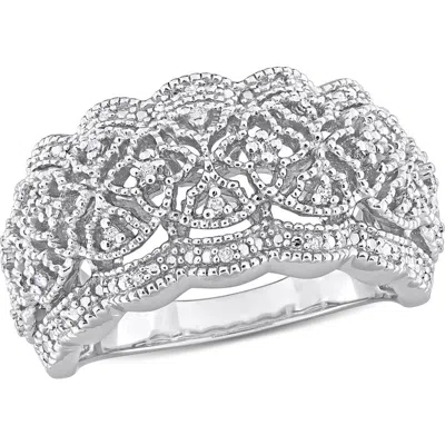 Delmar Sterling Silver Diamond Lace Band Ring In White
