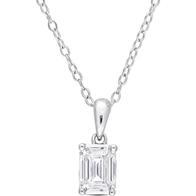 Delmar Sterling Silver Emerald Cut Lab Created Moissanite Pendant Necklace In White