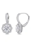 Delmar Sterling Silver Lab Created Moissanite Halo Drop Earrings In Silver