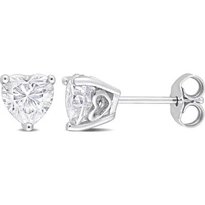 Delmar Sterling Silver Lab Created Moissanite Heart Stud Earrings In Metallic