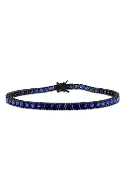 Delmar Sterling Silver Lab Created Sapphire Bracelet In Blue
