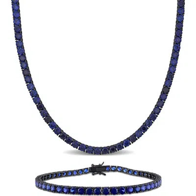 Delmar Sterling Silver Lab Created Sapphire Necklace & Bracelet Set In Blue