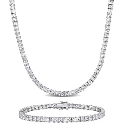 Delmar Sterling Silver Lab Created Sapphire Necklace & Bracelet Set In White