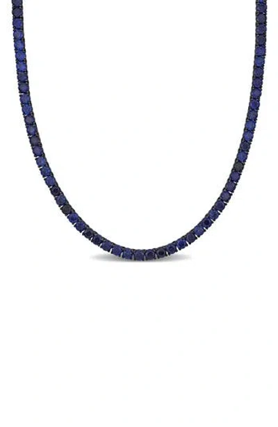 Delmar Sterling Silver Lab Created Sapphire Necklace In Blue