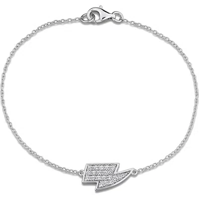 Delmar Sterling Silver Lab Created White Sapphire Lightning Bolt Bracelet