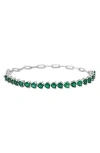 Delmar Sterling Silver Lab Grown Emerald Heart Tennis Bracelet In Green