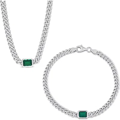 Delmar Sterling Silver Lab Grown Emerald Necklace & Bracelet Set In Brown