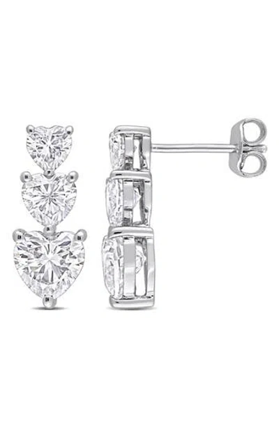 Delmar Sterling Silver Lab Grown Moissanite Heart Linear Stud Earrings