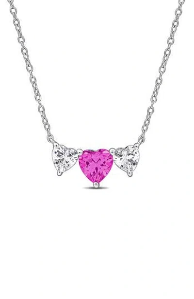 Delmar Sterling Silver Lab Grown Pink & White Sapphire Heart Pendant Necklace