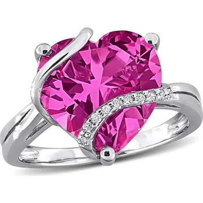 Delmar Sterling Silver Lab Grown Pink Sapphire & Diamond Heart Ring