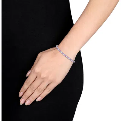 Delmar Sterling Silver Lab Grown White & Pink Sapphire Tennis Bracelet In Multi