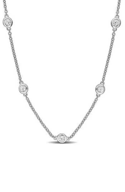 Delmar Sterling Silver Lab Grown White Sapphire Station Chain Necklace In Metallic