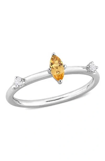 Delmar Sterling Silver Marquise Citrine & White Topaz Ring In Silver/citrine