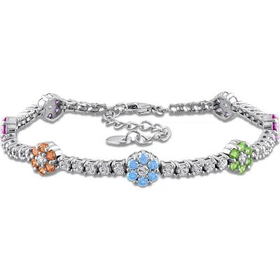Delmar Sterling Silver Multicolor Cubic Zirconia Flower Bracelet