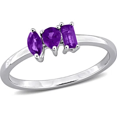 Delmar Sterling Silver Multi-shaped Amethyst Ring In Metallic