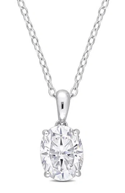 Delmar Sterling Silver Oval Lab Created Moissanite Pendant Necklace In White