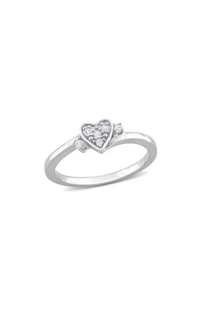 Delmar Sterling Silver Pavé Diamond Heart Ring