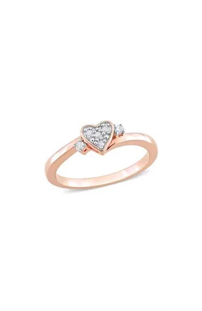 Delmar Sterling Silver Pavé Diamond Heart Ring In Rose Gold