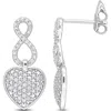 Delmar Sterling Silver Pavé Diamond Infinity Heart Drop Earrings In White