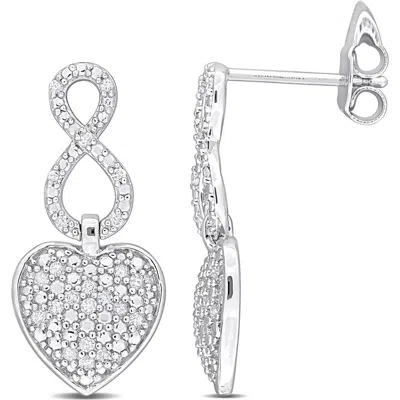 Delmar Sterling Silver Pavé Diamond Infinity Heart Drop Earrings In White