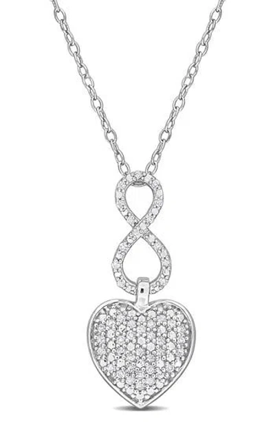 Delmar Sterling Silver Pavé Diamond Infinity Heart Pendant Necklace In Metallic