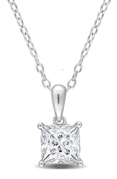 Delmar Sterling Silver Princess Cut Lab Created Moissanite Pendant Necklace In Metallic