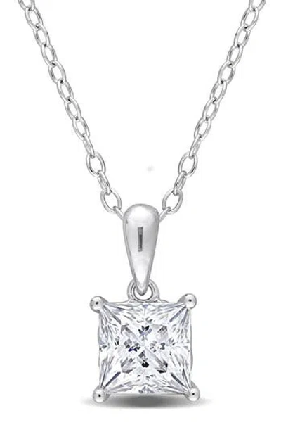 Delmar Sterling Silver Princess Cut Lab Created Moissanite Pendant Necklace