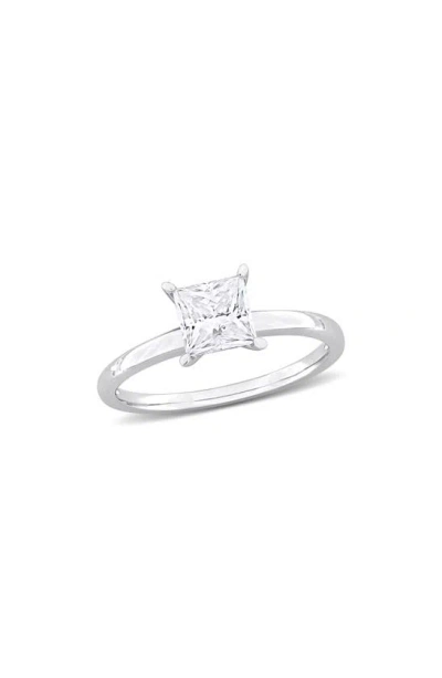 Delmar Sterling Silver Princess Cut Moissanite Solitaire Ring In White